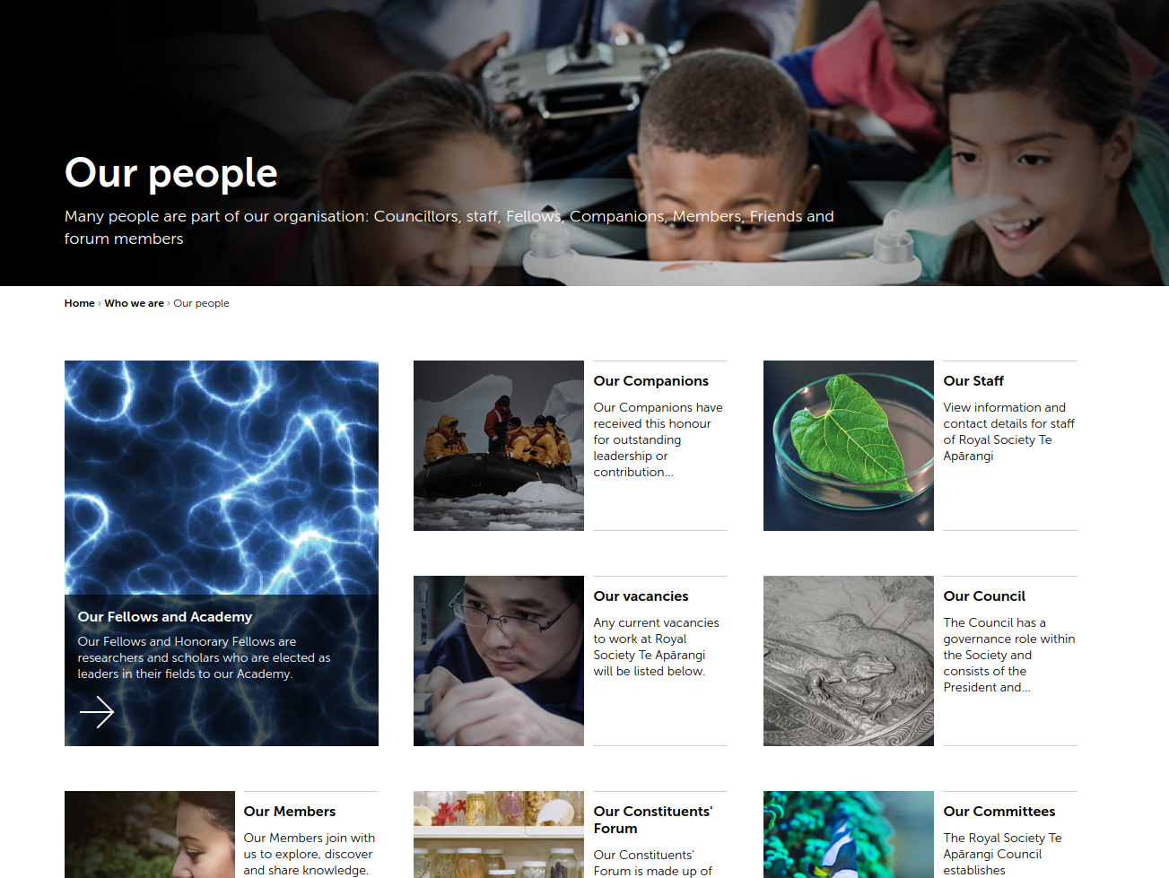 Royal Society Te Apārangi / Our people page